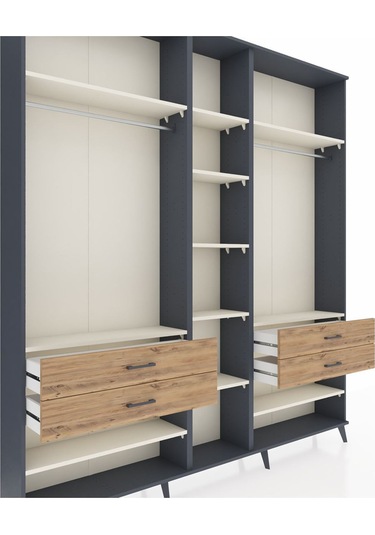 Arges Dolap 11 Raflı 4 Çekmeceli 2 Askılı 220x30x243 Antrasit-aytaşı/çam Aytası/atlas Çam
