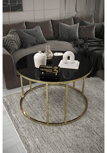 Çift Bacak Orta Sehpa Gold Ayak Siyah Ayna