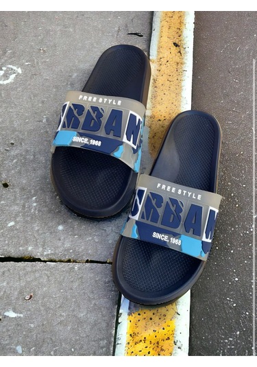 Kamuflaj Urban Desenli Plaj Havuz Bahçe Deniz Günlük Erkek Terlik Lacivert Lacivert