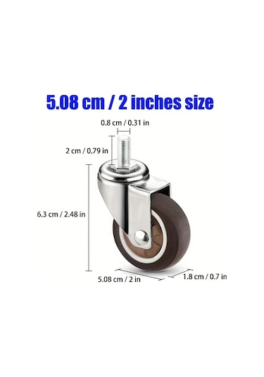 Dashanshop 4 Adet Sessiz Döner Frenli Mobilya Tekerleği M8 2in Halı Sert Zemin