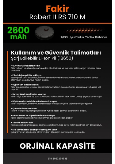 Fakir Robert Rs 710m 2600mah 14.4v Uyumlu Robot Süpürge Pili