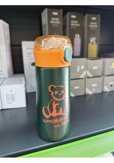 Paslanmaz Çelik Termos Su Şişesi 350ml Vakumlu Pipetli Yeşil İthal Ürün Çok Renkli