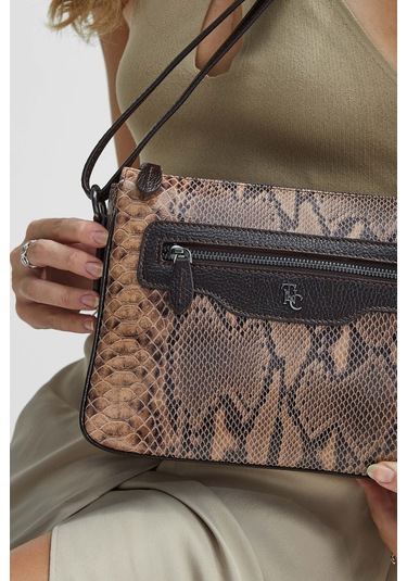 Tamer Tanca Kadın Hakiki Deri Kahverengi Omuz Çanta 898 3014 Bn Canta Sk 22/23 Kahve Yılan Kahverengi