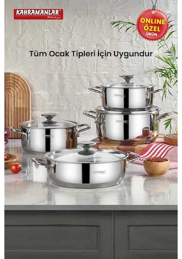 Kahramanlar Yağmur İndüksiyon Tabanlı 8 Parça Tencere Seti