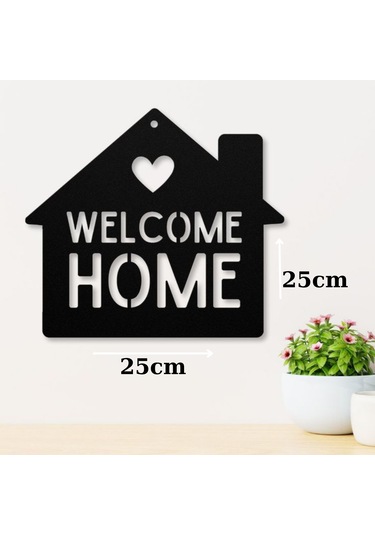 Welcome Yazılı Ev Figürlü Lazer Kesim Ahşap Duvar Tablosu İç Dekorasyon