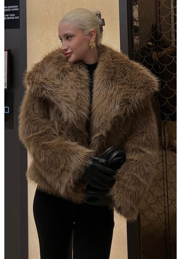 Madmext Kahverengi Yumuşak Dokulu Kadın Kürk Mont Mg2204 Kahverengi