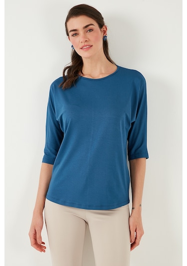 Lela Bisiklet Yaka Truvakar Kol Bayan Bluz 5861416Y Indigo