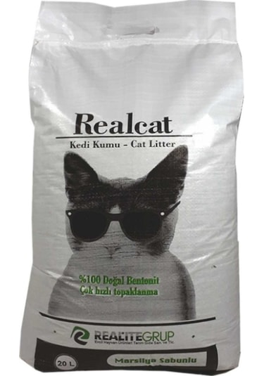 Realcat Marsilya Sabunu Kokulu Topaklaşan Bentonit Kedi Kumu 20 L