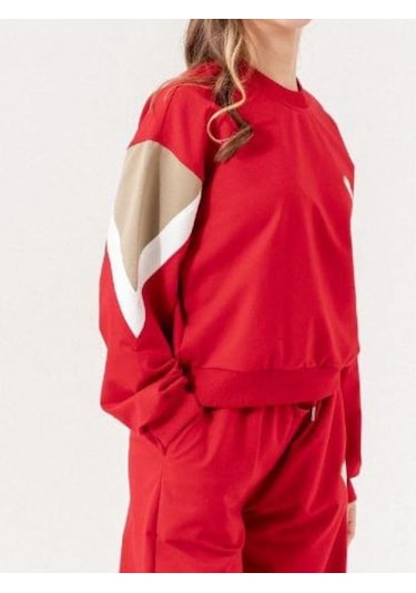 Kız Çocuk 2 İplik Kalp Aplikeli Tasarım Eşofman Takım-14216 Kırmızı
