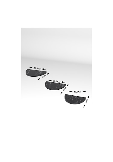 Duvar Rafı Dekoratif 3 Adet Çiçeklik Oval Siyah Mermer Desen