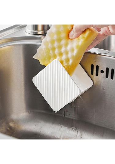 Shineyee Beyaz Duvar Montajlı Mutfak Aletleri Depolama Rafı - Delme Yok Kurulum, Suda Tüpü, Fırça Ve Çelik Teli Topları İçin, Su Akıtma Özelliği İle Hijyenik Korumalı Ps Malzeme Beyaz