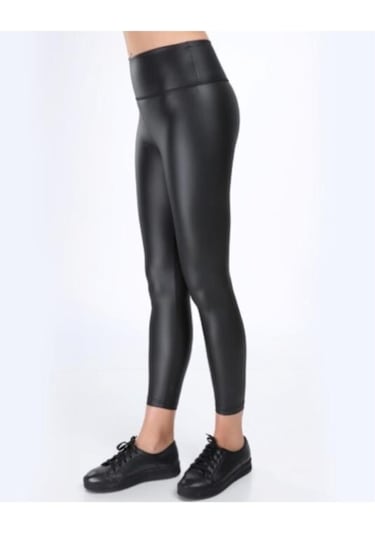 Incebelli Kadın Siyah Mat Deri Taytsiyah Matm Siyah