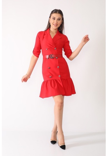 E.T.'S Element'S Kadın Kemerli Düğme Detaylı Elbise