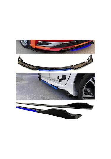 Volvo V70 2007-2013 Mavi Şeritli Renkli Ön Lip Ve Yan Marşpiyel Seti