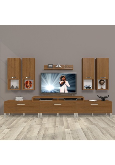 Decoraktiv Ekoflex 8da Slm Krom Ayaklı Tv Ünitesi Tv Sehpası Ceviz