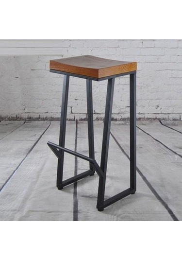 Endüstriyel Bar Sandalyesi Doğal Ahşap Bar Taburesi Siyah