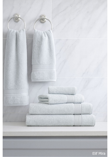 6 Parça Banyo Havlusu Seti Pamuklu 70x140 Cm Serenio Açık Gri-açık Gri