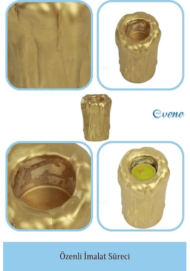 Mumluk Şamdan Tealight Mum Uyumlu Büyük Erimiş Mum Model - Altın