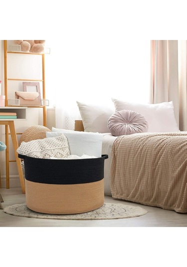 45x35 Jüt Pamuklu Büyük Boy Sepet, Battaniye, Oyuncak Sepeti Jütsiyah