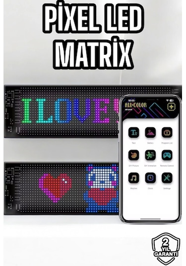 Otomobil Uyumlu Led Matrix Dijital Ekran Bluetooth Bağlantılı Çok Renkli