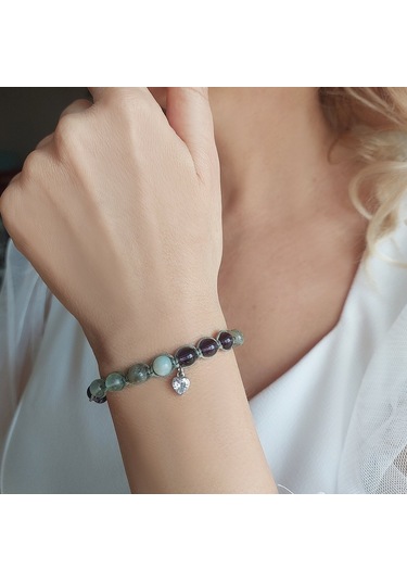 Vaoov 925 Ayar Gümüş Doğal Taşlı Stres Ve Depresyona Karşı Enerji Bilekliği