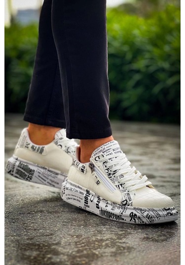 Bağcıklı Crocodile Beyaz Gazete Günlük Erkek Ayakkabısı Beyaz1 Beyaz
