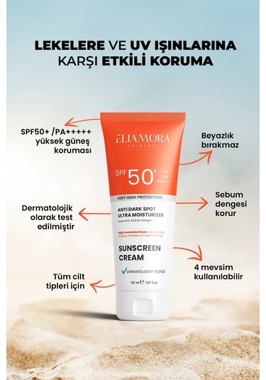 Eliamora Yoğun Leke Karşıtı +50 SPF Güneş Kremi 50 ML