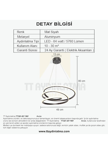 Tt301-Sy Tt Aydınlatma Yay Modeli Siyah Led Avize