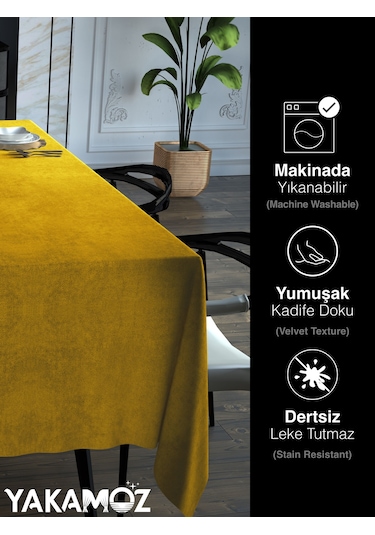 Balpeteği Sarısı Kadife Dokulu Masa Örtüsü Dertsiz Velvet Touch Serisi Balpeteği Sarısı