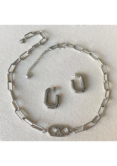 Trend Kolye Küpe Çelik Kombin Çok renkli