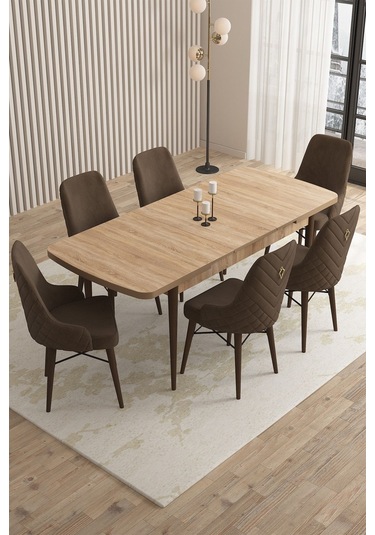 Mazaka Meşe Desen 80x132 Açılabilir Mdf Masa Yemek Odası Takımı, Mutfak Takımı 6 Adet Sandalye Kahverengi Mazaka Meşe Desen 80x132 Açılabilir Mdf Masa Yemek Odası Takımı, Mutfak Takımı 6 Adet Sandalye Kahverengi