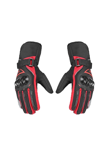 Neevoyu Kış Motosiklet Eldiveni - Gece Yansıtan Dokunmatik Ekranlı Su Geçirmez Soğuk Hava Kırmızı-m