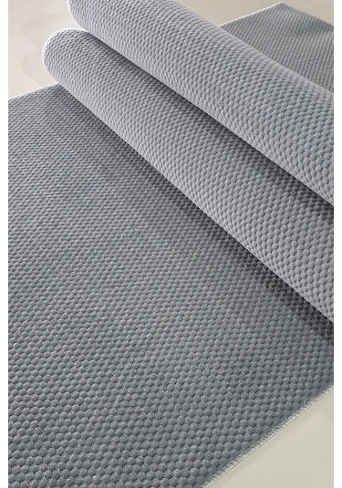 Antrasit Gri Kaymaz Tabanlı Kesme Yolluk Kabartmalı Koridor Mutfak Salon Halısı