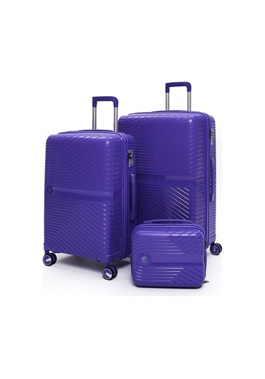 Elatae Exclusive Pro Polipropilen Kırılmaz 3'lü Valiz Seti Büyük - Orta Boy Ve Makyaj Çantası Mor 5239 Mor