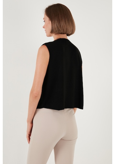 Lela Standart Fit V Yaka Düğmeli Triko Bayan Yelek 4616177 Siyah