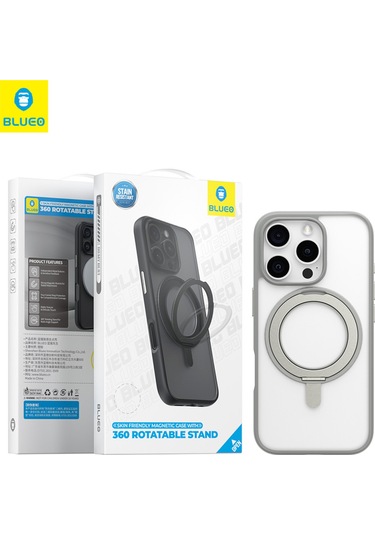 Apple Uyumlu iPhone Blueo 16 Pro Skin Friendly 360 Rotatable Magsafe Standlı Gri Telefon Kılıfı
