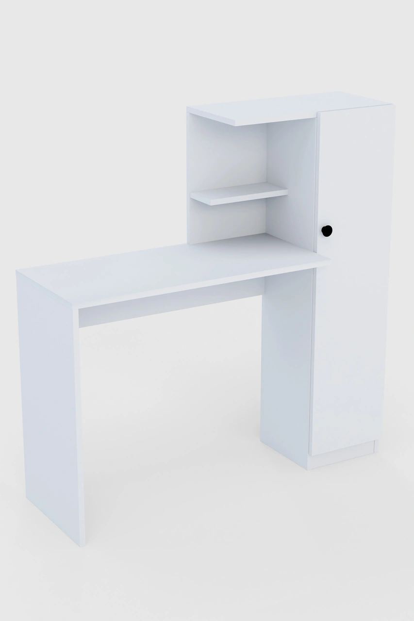 Melsa Çalışma Masası Dolaplı Ve Kitaplıklı Bilgisayar Masası, Çocuk Çalışma Masası Beyaz Beyaz