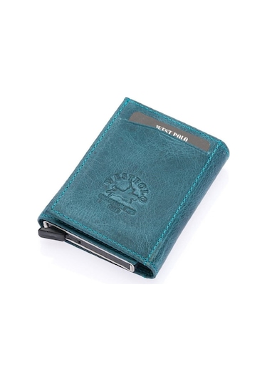 Safari Bol Kartlık Bölmeli Hakiki Deri Unisex Mekanizmalı Cüzdan Turkuaz