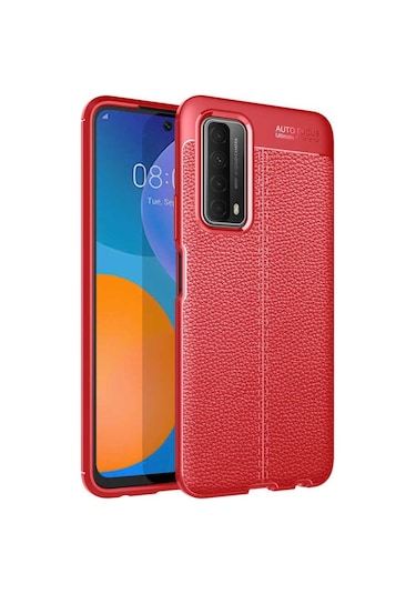 Huawei P Smart 2021 Deri Görünümlü Firo Silikon Kılıf Kirmizi