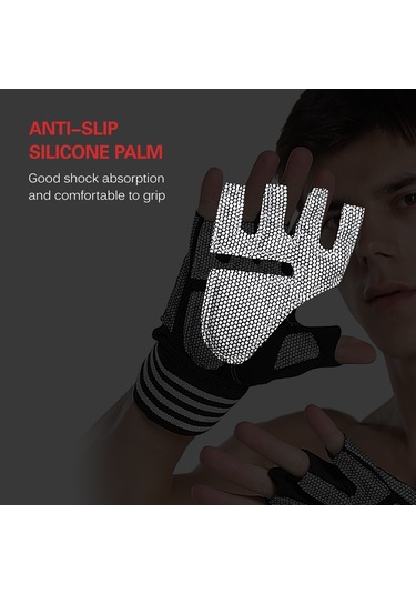 Yuntech01 Mavi Uzun Bilek Kordonlu Silikonlu Yarı Parmak Eldiven - Spor, Yürüyüş, Dağcılık, Yoga Ve Ağırlık Antrenmanı İçin Dayanıklı Ve Konforlu L Bedeni Mavi