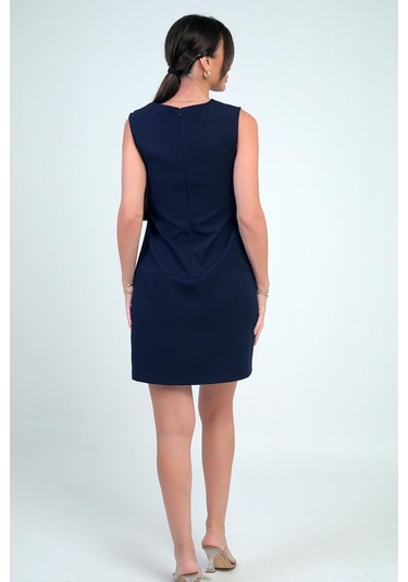 Kadın Filoto Detaylı Kısa Elbise-41756 Lacivert