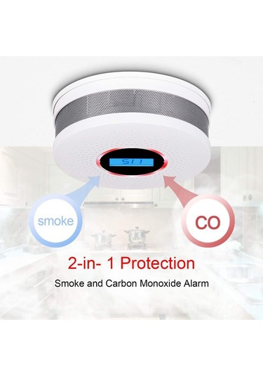 Duman Ve Karbon Monoksit Dedektörü Kombinasyonu, Sesli Uyarı Ve Sayı Ekranı İle Pili Çalışan