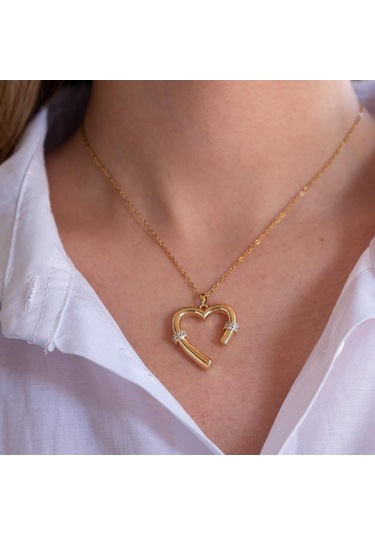 Çelik Kalp Kolye, Altın Kaplama Kadın Kalp Kolye K-120 Altın