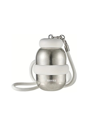 Brightnova Yanis 3 Titanyum Seyahat Kupası 270ml Çapraz Askı Termos Matara Pastel Mor Siyah Bej 07 Beyaz