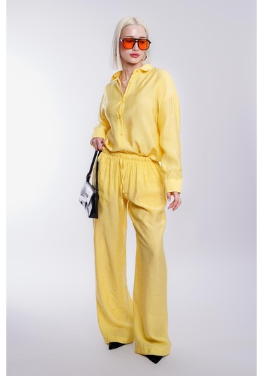 Madmext Sarı Basic Kadın Gömlek Pantolon İkili Takım Mg2352 Sarı