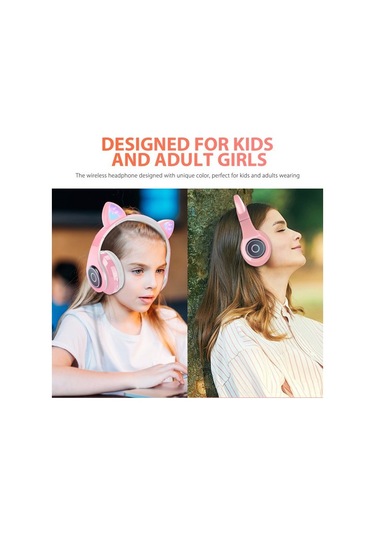 Geeroyoo Pembe Kedi Kulaklıklı Bluetooth 5.0 Kulaklık, Rgb Led Işıklı, Kablosuz/kablolu, Tf Kart Ve Fm Desteği, Hi-fi Stereo, Katlanabilir, Mikrofonlu