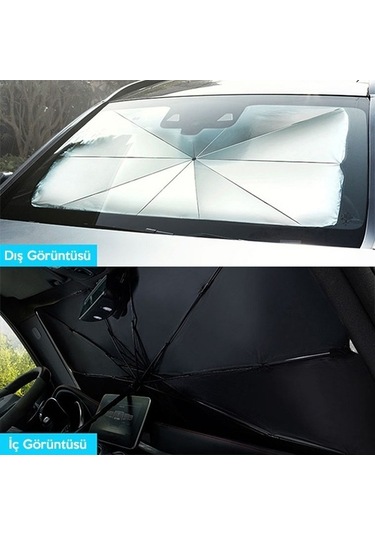Araba Güneş Gölge Koruyucu Şemsiye Oto Ön Cam Güneşlık 145cm 79cm Siyah