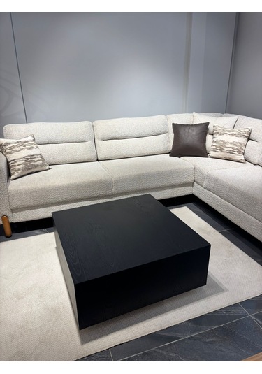 Most Lignum Mermer Görünümlü %100 Mdf Orta Sehpa 80x80 Cm Ahşap Siyah - Safir Meşe