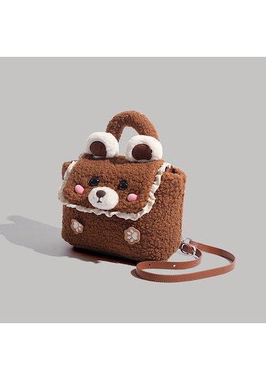 Büyük Kapasiteli Sevimli Çanta Peluş Tote Çanta Sırt Çantası Bebek Ayı Çantası Sırt Çantası Şık Çok Yönlü Kadın Kahverengi