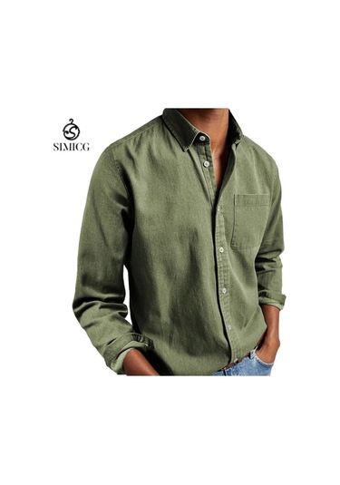 Erkek Gömleği Uzun Kollu Yakalı Erkek Gömleği Yeşil